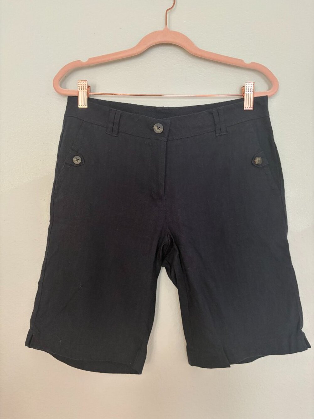J. Jill | Navy Linen Stretch Button Pocket Bermuda Shorts 4